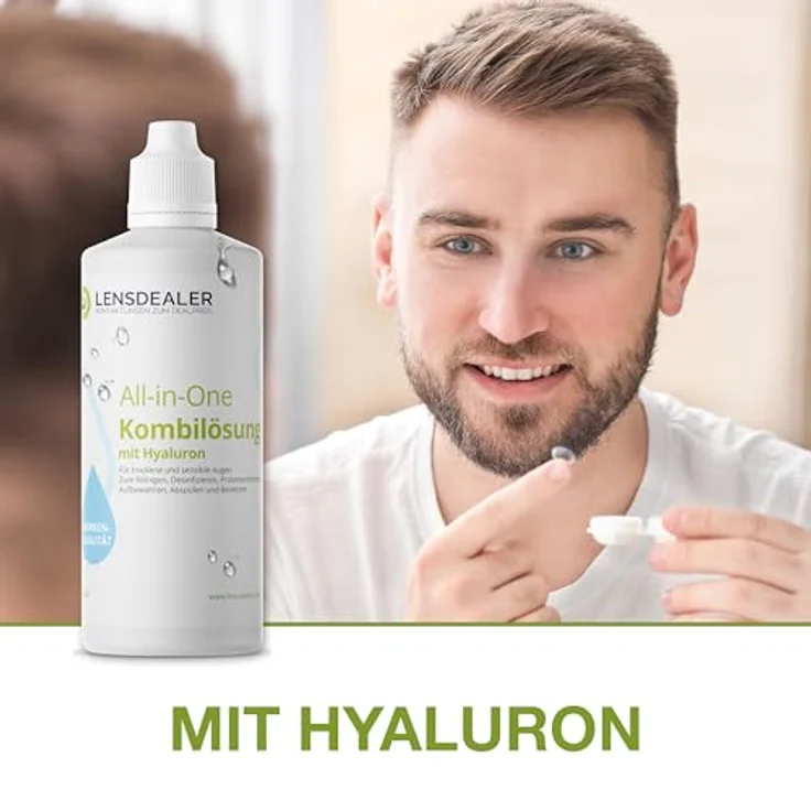 Lensdealer Kontaktlinsen Pflegemittel mit Hyaluron All-in-One Kombilösung 1x 360ml Kontaktlinsenflüssigkeit + 1x Linsenbehälter – Bild 4
