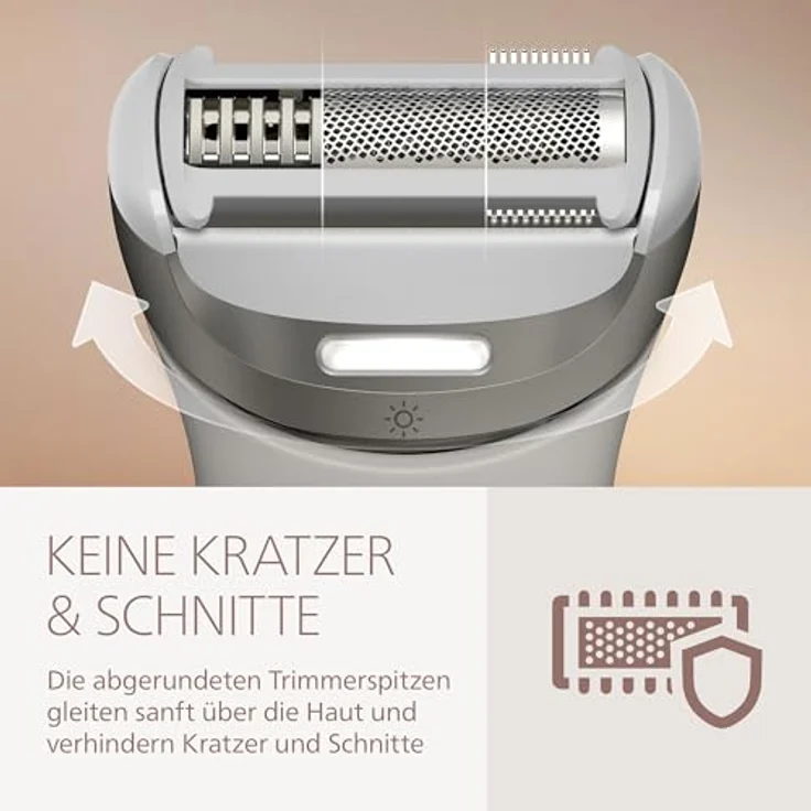 Philips Lady Shaver Series 8000, Elektrorasierer für nasse und trockene Anwendungen, kabellos mit 3 Aufsätzen und Trimmeraufsatz – Bild 9