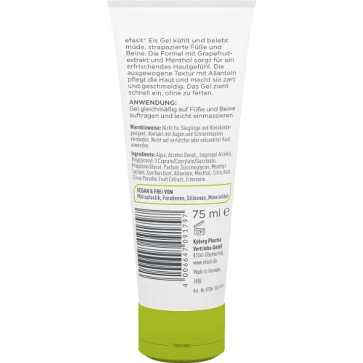 efasit Eis Gel, 75 ml - Eisgel für die Füsse und Beine kühlt und belebt, mit Menthol, Grapefruitextrakt und aktivierendem Duft – Bild 2