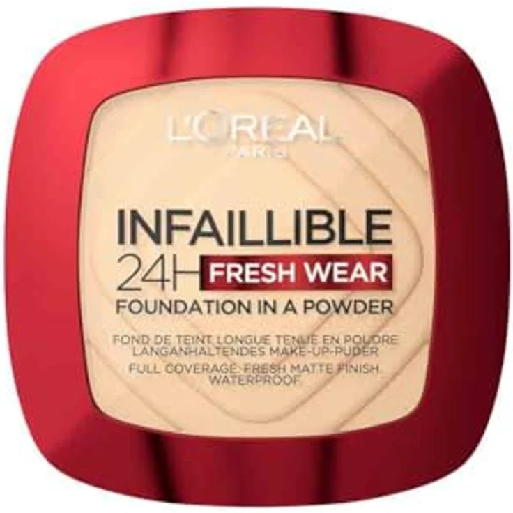 L'Oréal Paris Infaillible 24H Fresh Wear Foundation Powder, Wasserfestes Kompaktpuder mit hoher Deckkraft und mattem Finish, Farbe Nr. 130 True Beige, Doppelpack, 2x9 g – Bild 1