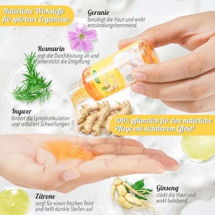 P-Beauty Ingwer Duschgel 1er Set, pflanzliches Duschgel mit wärmendem Effekt, Lymphdrainage Pflege, mit Ingwer, Ginseng, Rosmarin & Artemisia, 3x30ml – Bild 2