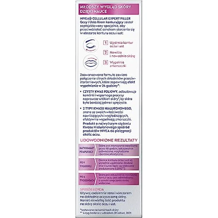 NIVEA Cellular Expert Filler Augen & Lippen Konturiercreme mit Hyaluron- und Folsäure 15ml, Anti-Falten-Creme für straffere Haut – Bild 3
