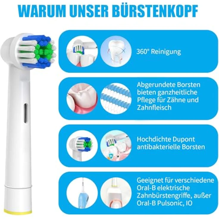 GENKENT Aufsteckbürsten für Oral-B, 4 Stück Ersatzbürstenköpfe mit präzisen Dupont-Borsten, kompatibel mit Pro 500/1000/1500/3000/3757/5000/7000/7500/8000 – Bild 3