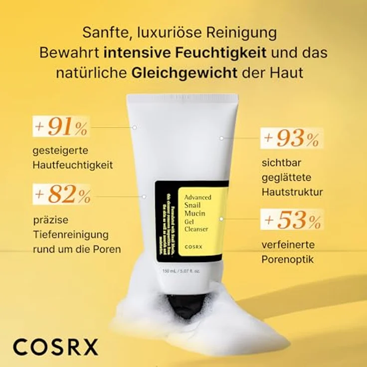 COSRX Advanced Snail Mucin Gel Cleanser, 150 mL, Tägliches Reinigungsgel für trockene und empfindliche Haut, mit Schneckenschleim, Tierversuch-frei, Paraben-frei, Korean Skincare – Bild 4