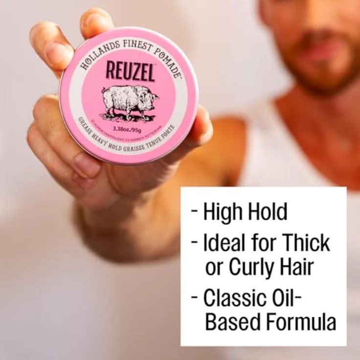 Reuzel Pink Grease Heavy Hold Pomade, 95 g, Unisex Haarpomade mit extra starkem Halt und gesundem Glanz – Bild 3