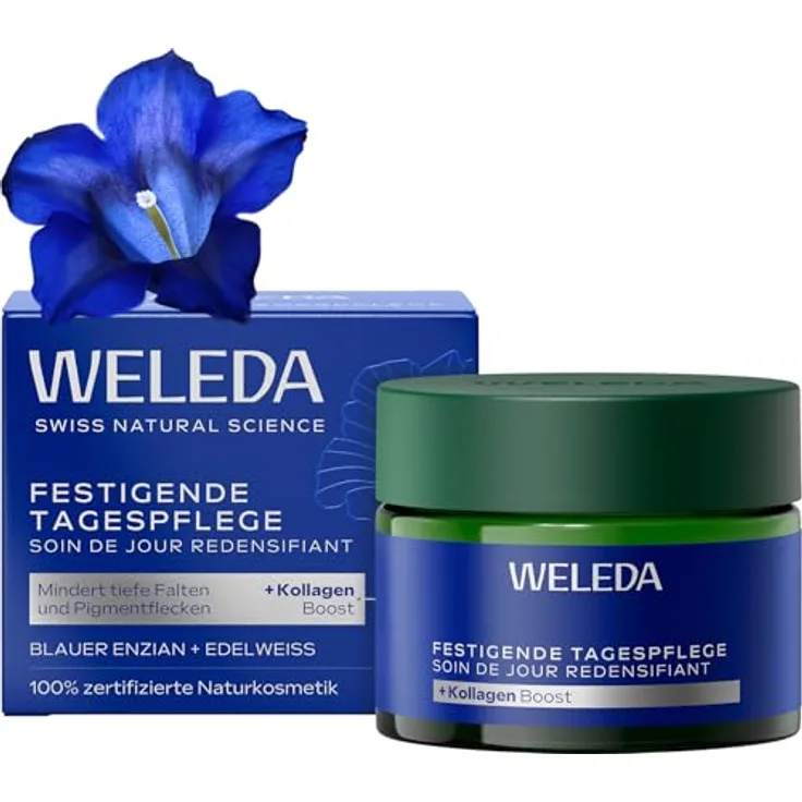 WELEDA Bio Festigende Tagespflege Blauer Enzian & Edelweiß, Naturkosmetik Anti Aging Gesichtscreme zur Minderung tiefer Falten & Pigmentflecken, vegan, 40ml