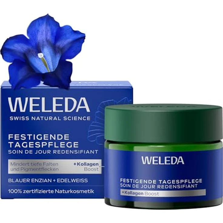 WELEDA Bio Festigende Tagespflege Blauer Enzian & Edelweiß, Naturkosmetik Anti Aging Gesichtscreme zur Minderung tiefer Falten & Pigmentflecken, vegan, 40ml – Bild 1