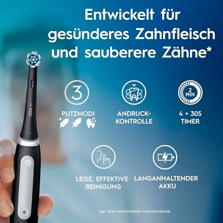 Oral-B iO Series 3, Elektrische Zahnbürste mit 3 Putzmodi, inkl. 3 Aufsteckbürsten und Reise-Etui, designed by Braun, Schwarz – Bild 3