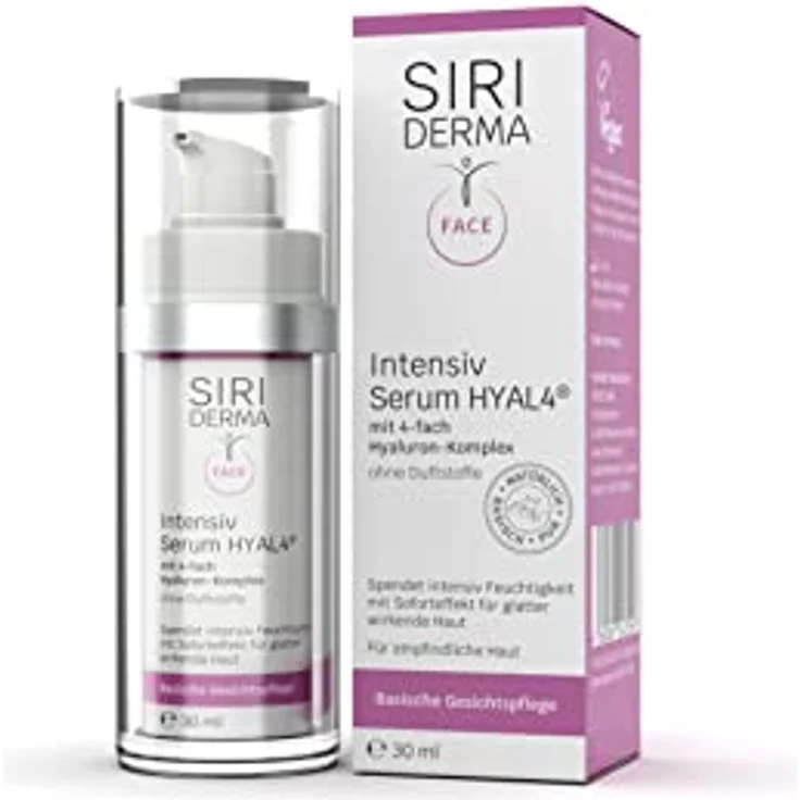 SIRIDERMA Basisches Intensiv-Serum Hyal4 | Ohne Duftstoffe | 30 ml | Veganes Feuchtigkeitsserum | Mit Hyaluron und Rosenwasser – Bild 1