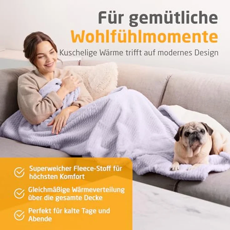 Medisana HB 418, Heizdecke in zartlila, 180 x 130 cm, 120 Watt Leistung, für gemütliche Wärme – Bild 3