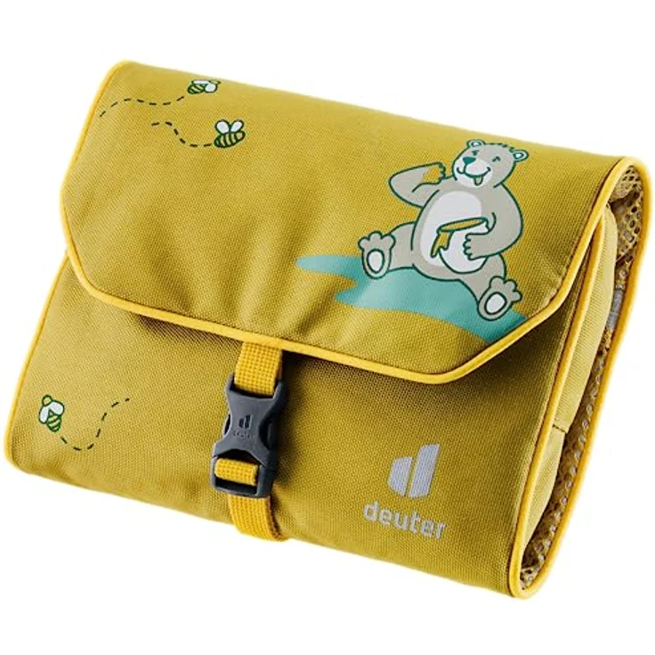 deuter Kosmetiktasche Wash Bag Kids, Turmeric (senfgelb) mit Rollverschluss, 2 Netz-Zipperfächern und Haken zum Aufhängen, wasserabweisend und strapazierfähig – Bild 1