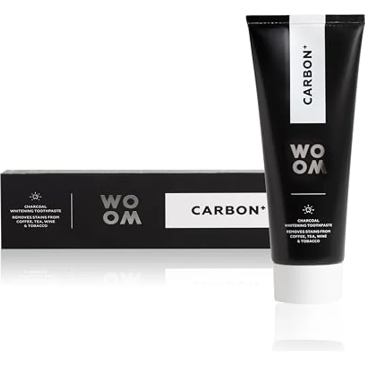 Woom Carbon+ Premium Toothpaste Whitening Zahnaufhellung Schwarze Aktivkohle Zahnpasta Aktivkohle Paste für Weiße Zähne Zahncreme mit Fluorid 75ml – Bild 1