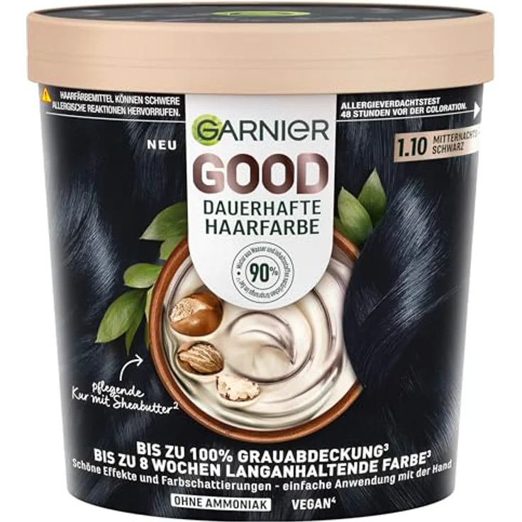 Garnier GOOD Dauerhafte Haarfarbe 1.10 Mitternachts-Schwarz, Ammoniakfreie Coloration mit 100% Grauabdeckung und pflegender Kur – Bild 1