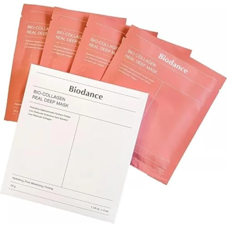 Biodance Bio Collagen Deep Face Mask, Feuchtigkeitsspendende Korean Skincare mit Hyaluronsäure, Niacinamid und Galactomyceten, 4 Blätter, 34 g – Bild 1