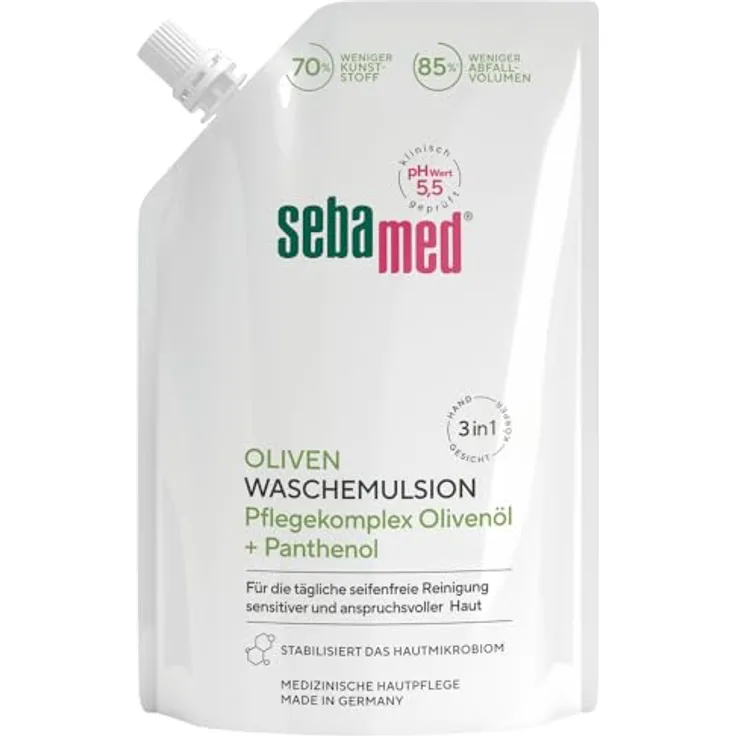 Sebamed Flüssig Oliven Wasch-Emulsion Nachfüllbeutel, seifenfreie Reinigung für sensitive und anspruchsvolle Haut, 400 ml