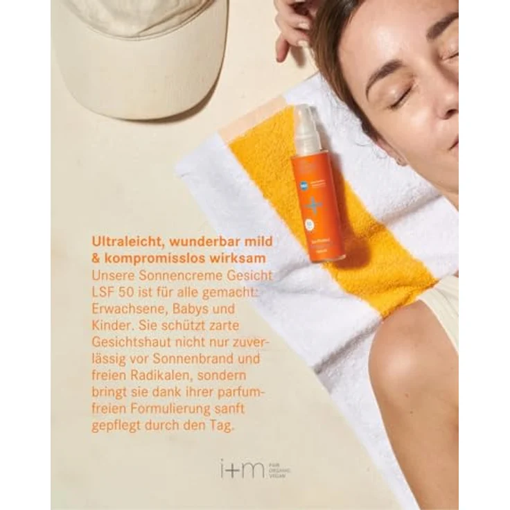 i+m® Sun Protect LSF 50, BIO Sonnencreme für das Gesicht mit Bisabolol & Vitamin E, mineralischer Zink UV Schutz, vegan, 50ml – Bild 3