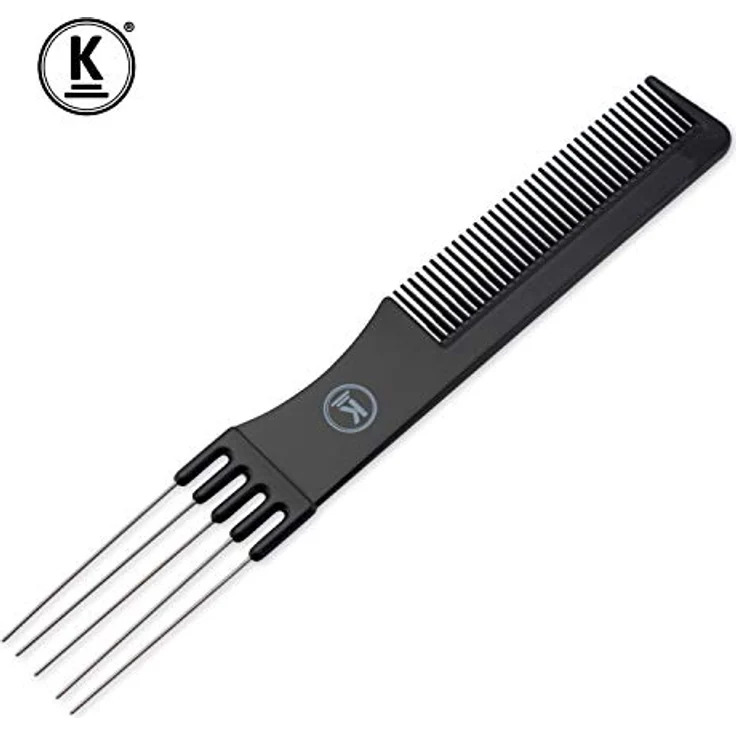 K-Pro Toupierkamm - Schwarzer Friseur-Stielkamm mit Metallgabel & feinen Zähnen – Bild 5