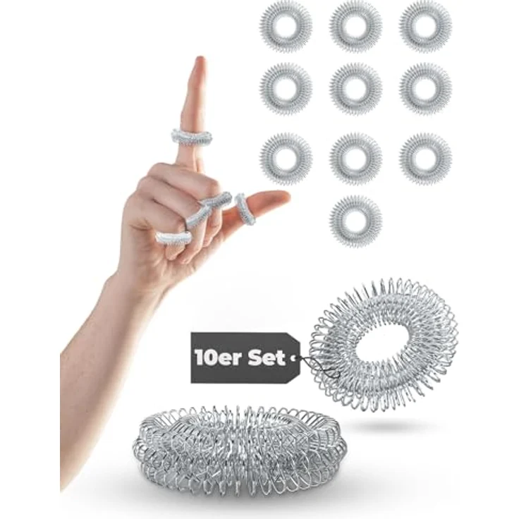 NEOLYMP Akupressur Ring 10er Set, Edelstahl Anti-Stress Fingermassageringe zur Förderung der Durchblutung, elastische Unterstützung für Panikattacken & ADHS-Hilfe – Bild 1