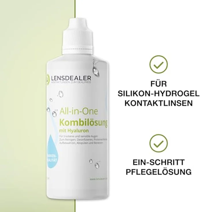 Lensdealer Kontaktlinsen Pflegemittel mit Hyaluron All-in-One Kombilösung 1x 360ml Kontaktlinsenflüssigkeit + 1x Linsenbehälter – Bild 7