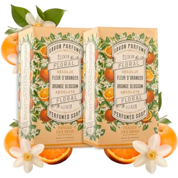 Panier des Sens Orangenblüte Seifenstücke mit Olivenöl – Feuchtigkeitsspendende Handseife für empfindliche Haut, 99% natürlich, 2 x 150g – Bild 1