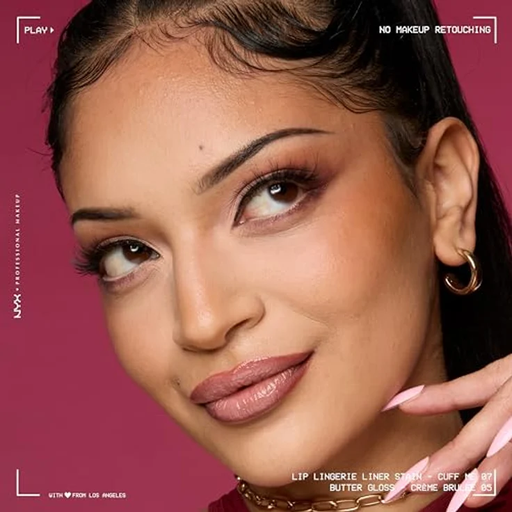 NYX Professional Makeup Lip Lingerie Lipliner Stain, wasserfester & wischfester Präzisions-Lipliner in der Farbe Cuff Me für langanhaltende Nude-Konturen – Bild 4