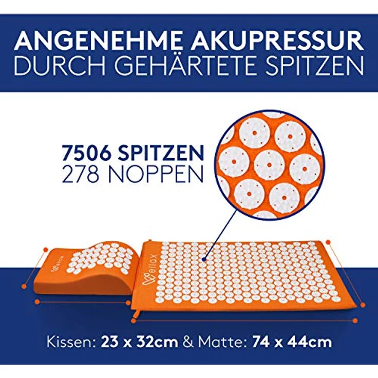 Wellax Akupressurmatte mit Kissen - Gefüllt mit Kokosfasern - Löst Verspannungen & fördert Durchblutung - Massage Matte mit Akupressurkissen & Tragetasche – Bild 3