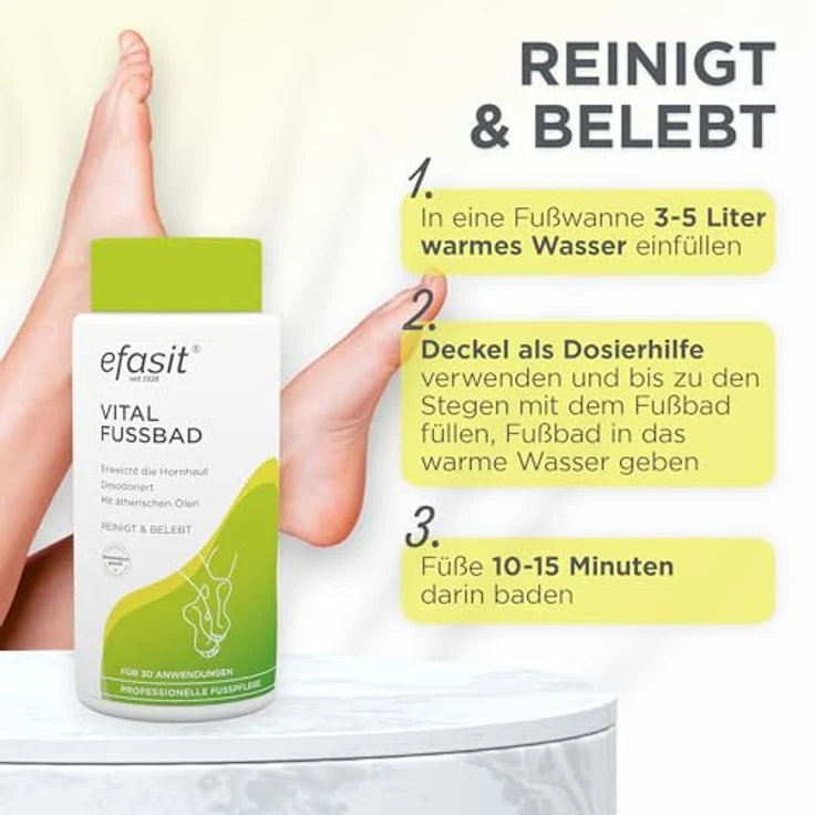 Efasit Vital Fußbad, 400g – basischer Hornhaut Badezusatz für gepflegte und entspannte Füße, bis zu 30 Anwendungen, vegan, made in Germany – Bild 3