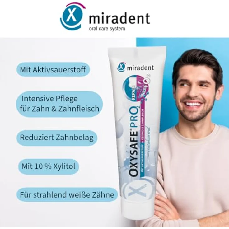 miradent OXYSAFE® Pro2 75 ml, Zahnpasta mit Aktivsauerstoff, revitalisierend, optimaler Schutz für Zähne und Zahnfleisch, extra weiße Zähne, frischer Minzgeschmack, vegan & ohne Alkohol – Bild 3