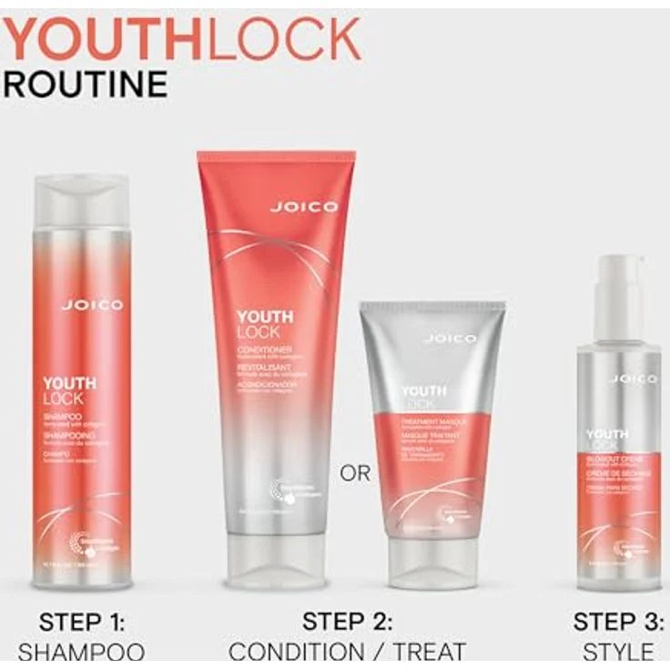 JOICO Youthlock Blowout Crème, Föhncreme mit Hitzeschutz und Feuchtigkeitsschutz für reifes Haar, 177 ml – Bild 6
