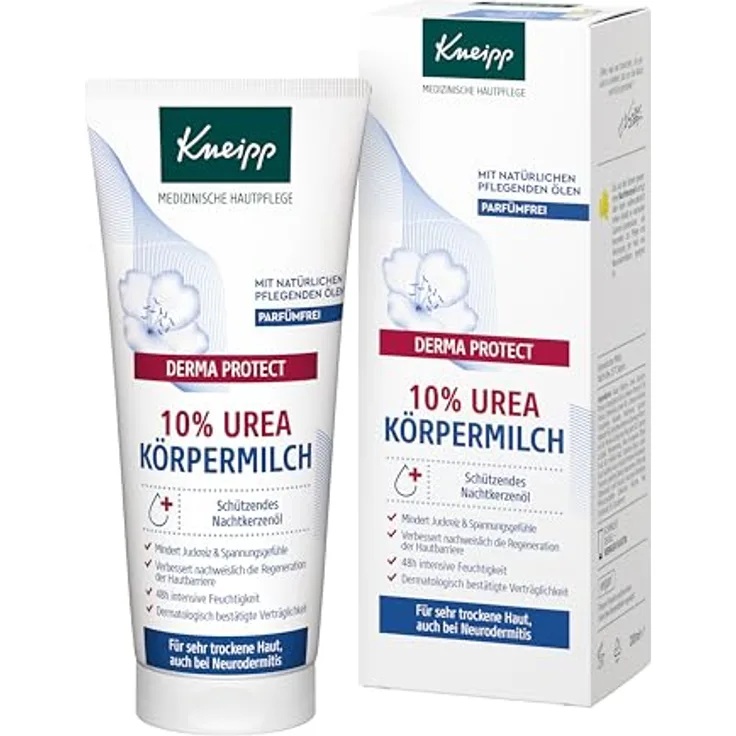 Kneipp DERMA PROTECT 10% UREA Körpermilch, parfümfrei, für sehr trockene Haut, auch bei Neurodermitis, 200ml, mit Nachtkerzenöl und Vitamin E