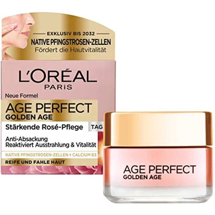 L'Oréal Paris Age Perfect Golden Age Stärkende Rosé-Tagespflege für eine ebenmäßige & strahlende Haut mit Pfingstrosen-Zellen, Calcium und Vitamin B3, 50ml