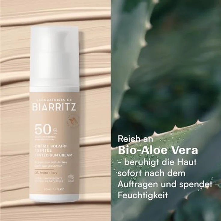 Laboratoires de Biarritz Getönte Sonnencreme Gesicht Elfenbein LSF50 Bio-zertifiziert Hydriert Mattiert Sorgt für gesundes Strahlen 50 ml Made in France – Bild 7