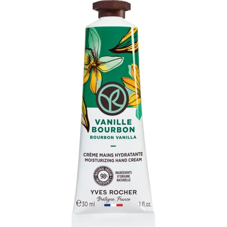 Yves Rocher Bain de Nature Handcreme Bourbon Vanilla, 30 ml, feuchtigkeitsspendend, vegan, zieht schnell ein