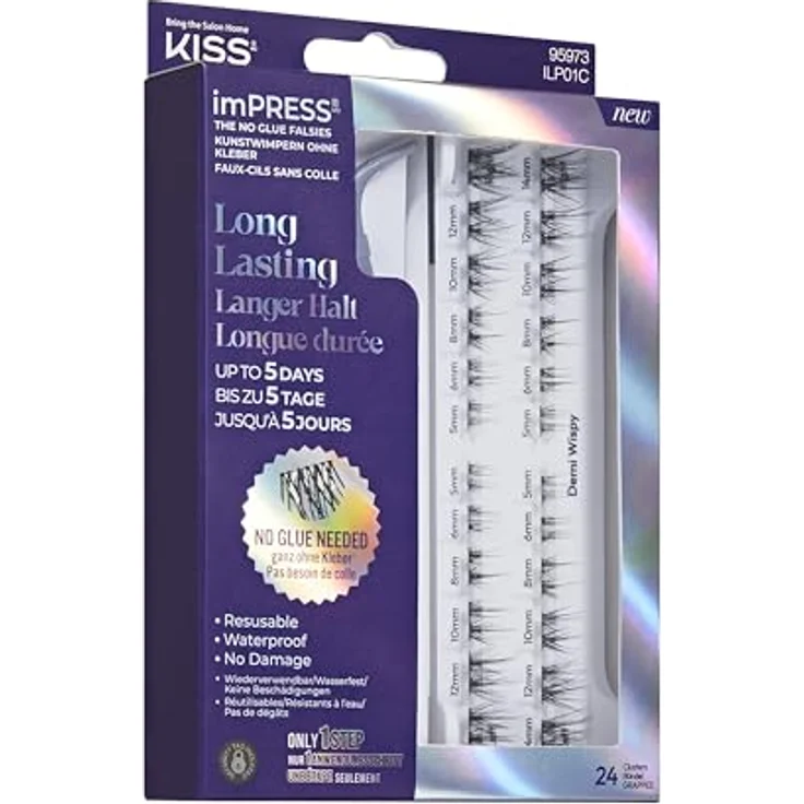 KISS imPRESS LongLasting, selbstklebende Wimpern (Büschel) 01, 20 St., natürlich wirkend und leicht – Bild 3