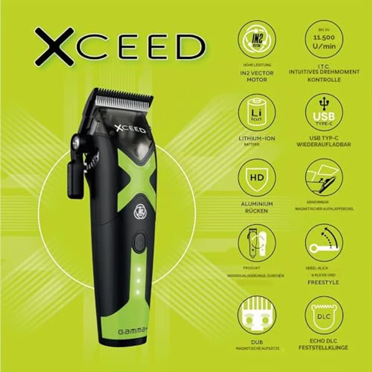 GAMMA+ Xceed Clipper, Haarschneider in Schwarz mit WEEE-Reg.-Nr. DE 97242559 – Bild 2