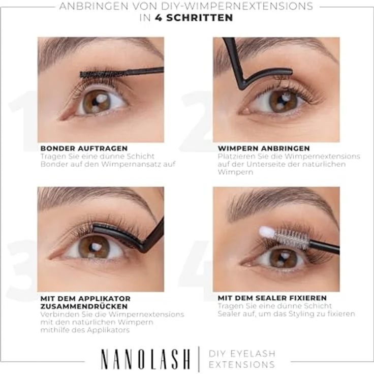 Nanolash DIY Eyelash Extensions, Knotenfreie Bündel mit selbstklebenden Wimpern, 36 St. - Dramatischer Blick, voluminöse Wimpern, Schwarz – Bild 7