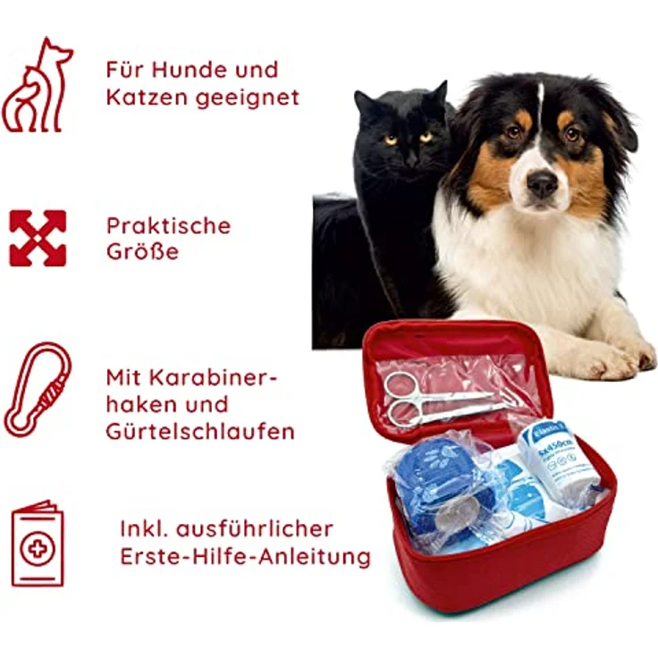 FLEXEO Erste-Hilfe-Set für Hund und Katze, 24-teilig mit Wundauflagen, Bandagen, Maulschlaufe und Zeckenzange, kompakt und transportabel – Bild 4