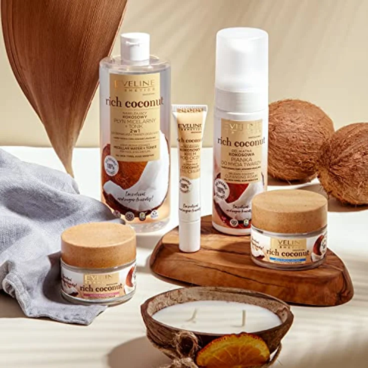 Eveline Cosmetics Rich Coconut, Feuchtigkeitsspendende Kokosmizellen-Flüssigkeit und Toner 2 in 1, 500 ml, mit bis zu 96% natürlichen Inhaltsstoffen – Bild 3
