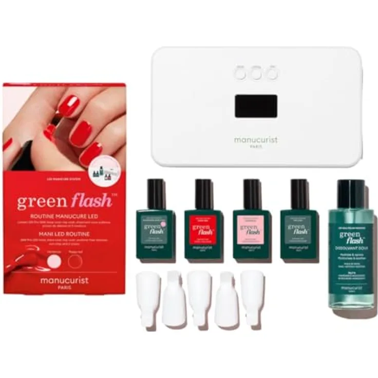Manucurist Green Flash Routine Manicure LED Maniküre-Set, 84% natürliche Inhaltsstoffe, inklusive 24W Lampe und Remover