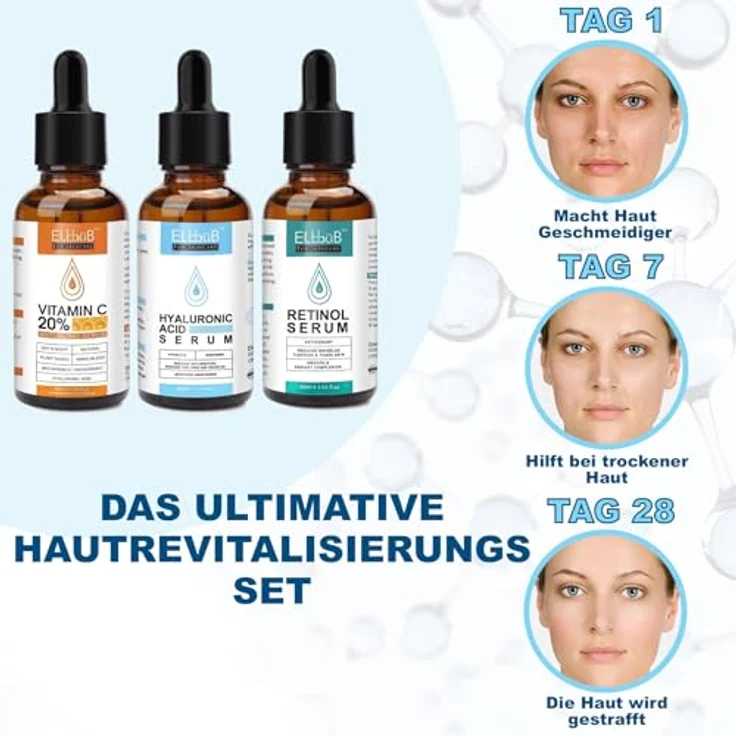 P-Beauty Cosmetic Accessories Gesichtsserum Set, Vitamin C, Hyaluron & Retinol, Anti-Aging, 60ml, Aufhellend, feuchtigkeitsspendend, ohne fettige Rückstände – Bild 7