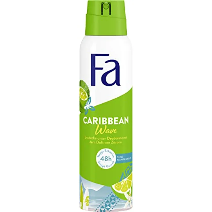 Fa Deospray Caribbean Wave mit dem exotisch frischen Duft der Zitrone, 48h Schutz, 150 ml
