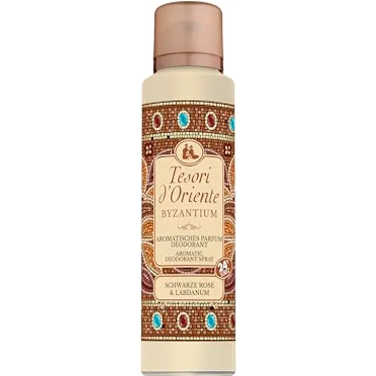Tesori d'Oriente Parfum Deodorant 'Byzantium', 150 ml, mit schwarzer Rose & Labdanum, 24 h Schutz, Wellness-Ritual für Körper & Sinne