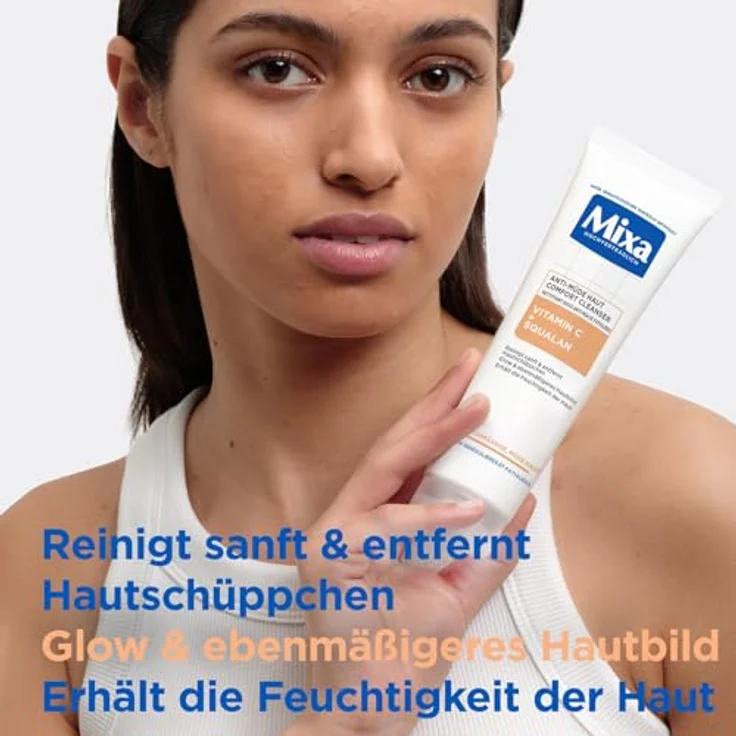 Mixa Anti-Müde Haut Comfort Cleanser, Beruhigend, Ebenmäßigere Haut, Mit Vitamin C und Squalan, Hypoallergen, 150 ml – Bild 2