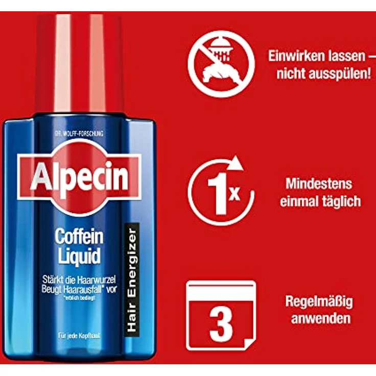 Alpecin Coffein-Shampoo C1 + Coffein Liquid Set, 250 ml + 200 ml, gegen erblich bedingten Haarausfall bei Männern – Bild 5