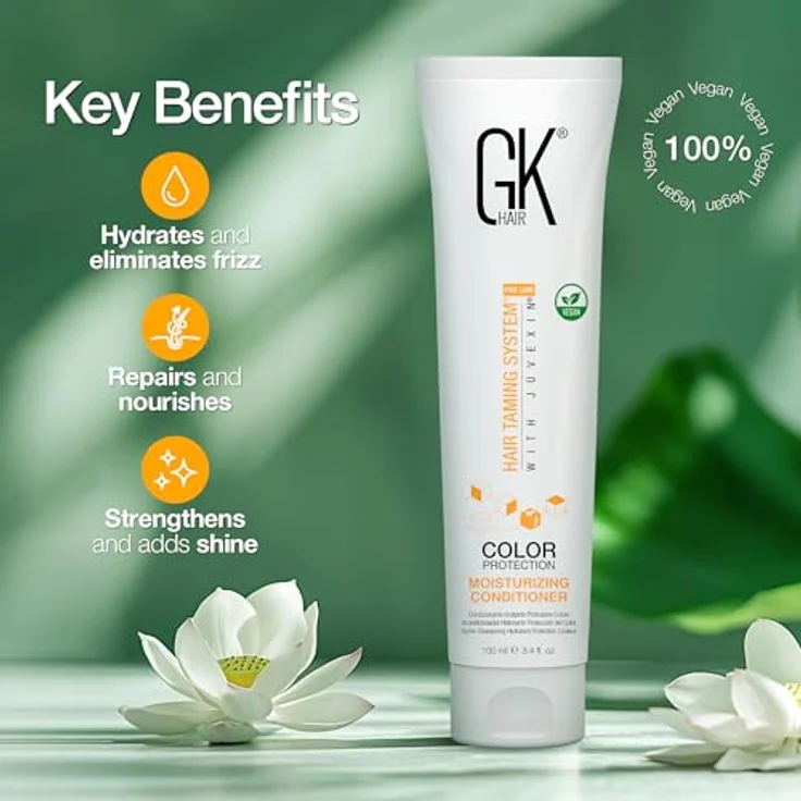 GK HAIR Global Keratin Moisturizing Conditioner, 3.4 Fl Oz/100ml, Feuchtigkeitsspendender Farbschutz für coloriertes Haar, Parabensulfatfrei, Reparatur von Trockenschäden und Frizz – Bild 4