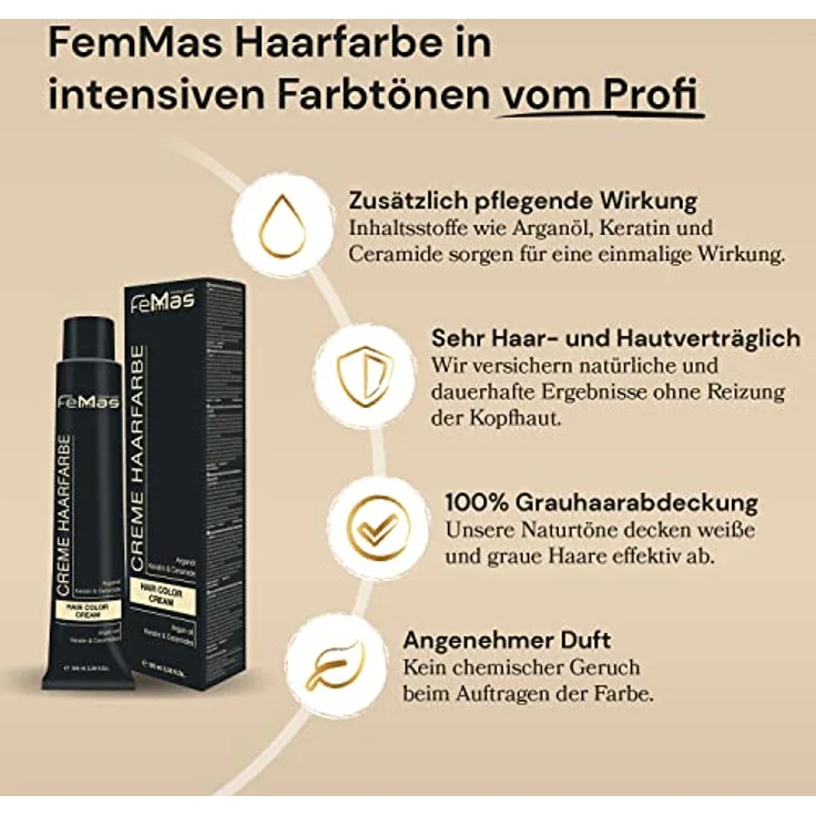 FemMas Haarfarbe 3x Fantasy Feuerrot, Creme Haarfarbe mit Arganöl, Keratin & Ceramiden für dauerhafte Färbung, 100 ml – Bild 3