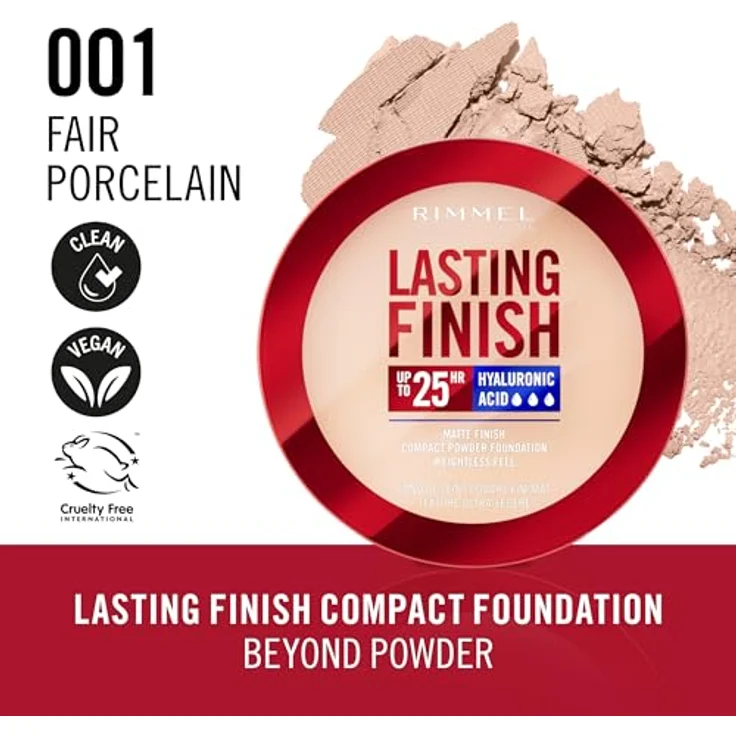 Rimmel London Lasting Finish Compact Base Pulver 001 Fair Porcelain 7 g - Matte Vollabdeckung mit SPF 20 Schutz – Bild 2