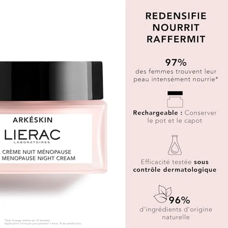 Lierac Arkeskin The Menopause Night Cream 50 ml, Rouge, pflegt und schützt die Haut, langanhaltende Wirkung – Bild 2