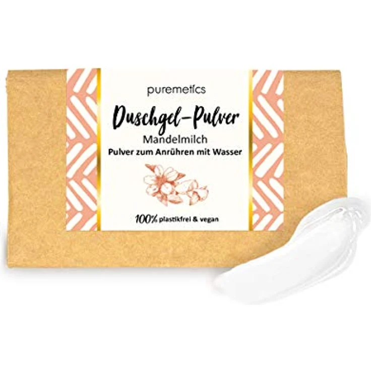 puremetics Zero Waste Duschgel Pulver “Mandelmilch“ (100g = 400ml) | für alle Hauttypen | vegan & plastikfrei – Bild 1