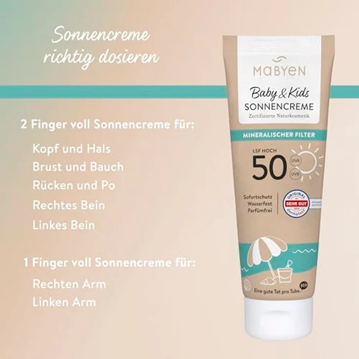 MABYEN Sonnenschutzcreme Baby & Kids, LSF 50, 100 ml, vegan, parfumfrei, wasserfest, für empfindliche Haut, dermatologisch bestätigt – Bild 6